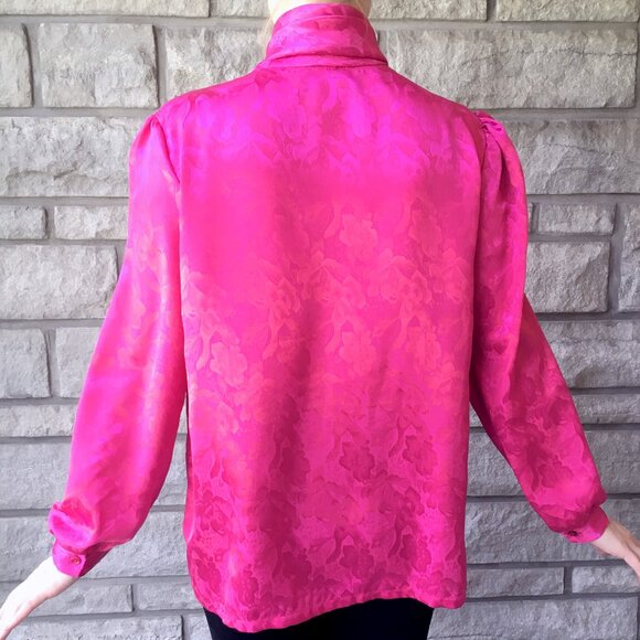 Vibrant Hot Pink Vintage 80s Secretary Button Up Blouse - Picture 3 of 6
